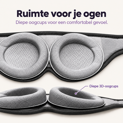 Lunera V2-slaapmasker met diepe 3D-oogcups, van binnen en van opzij bekeken